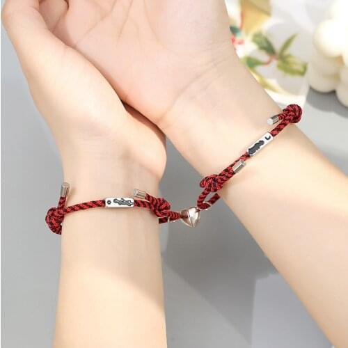 Heart Charms Magnetic Bracelet Couple Bracelets Braid Rope Magnet Hearu Attract Long-distance Love Wrist Jewelry Gift