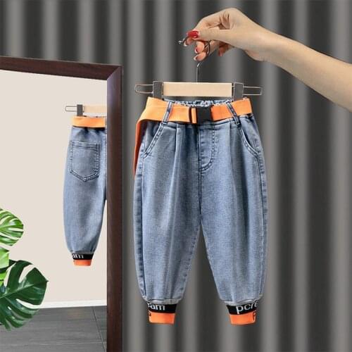 Autumn New Boys Pants 2-8 Y Baby Boys Casual Fashion Jeans Korean Threaded Letter Foot Denim Pants for Boys Kids Jeans Trousers