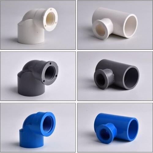 1pc 1/2"3/4"1"Female Thread To20-32mm PVC Reducing Tee Elbow Connector Garden Watering Pipe Joint Aquarium Fish Tank Accessories