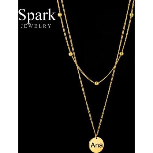 Spark Custom Engraved Name Date Round Pendant Necklace Stainless Steel Double-layer Chain Necklaces Birthday Party Jewelry Gift