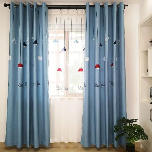 Slow Soul Light Grey Blue Cartoon Embroidered Curtains For Living Room Drapes Kids Children Bedroom Modern Geometric 3d Tulle