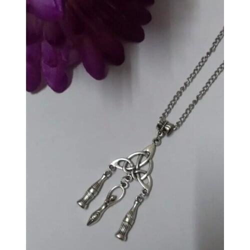 Tibetan Silver Triangle knit knot&Witches and beverage bottles Charms Statement Necklace&Pendants DIY Jewelry For Woman B275