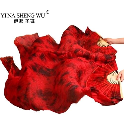 High Quality Real Silk /Imitation Silk Fans 1 Pair Handmade Dyed Silk Belly Dance Fans 180x90cm Belly Dancing Fans