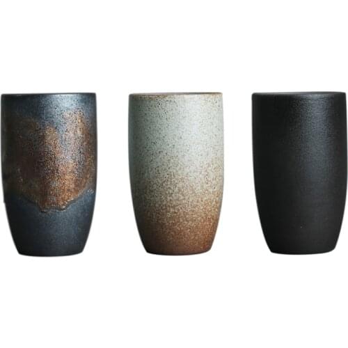 Japanese retro crude pottery large straight mouth office tea cup kiln black gold glazed personality master single cup