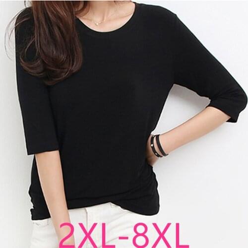 New ladies summer plus size tops for women large short sleeve casual loose modal O neck T-shirt black 3XL 4XL 5XL 6XL 7XL 8XL