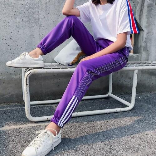 TREND-Setter 2018 Spring Casual Long Pants Women Harakuju Purple Harem Pants Elastic Waist Student Trousers