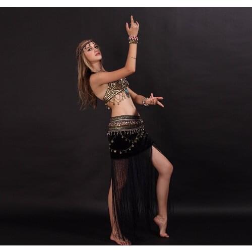 ATS costumes Tribal Belly Dance Clothes for Women 2 Pieces Outfit Set Beads Bra Belt Skirts Gypsy Dance Costumes