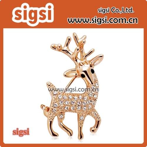 Golden metal deer Christmas Brooch Pins Personalized Rhinestone Elk Antlers Brooch Boutonniere Collar lapel pin Jewelry