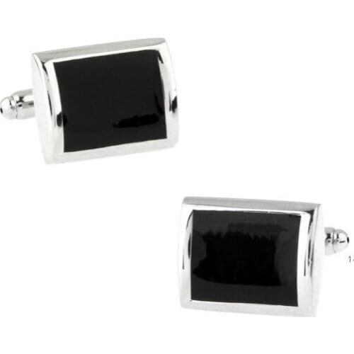 1 Pair Retail Mens Black Paint Colour Copper Simple Square Style Cuff Links