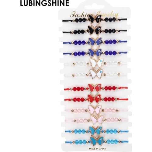 12pcs/lot Color Drop Oil Butterfly Charm Bracelet Bohemia Handmade Braided Rope Evil Eye Bracelets for Women Cuff Jewelry Gift