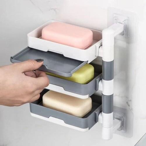 2/3/4 Layers Rotating Creative Draining Soap Holder Bathroom Soap Hanging Rack Wall Organizer