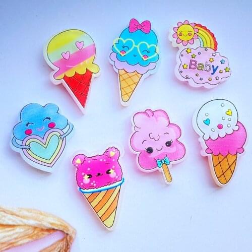 20Pcs Mini Lovely Cartoon Ice Cream Flat Back Resin Art Supply Decoration Charm Craft Hair Bow Accessories H520