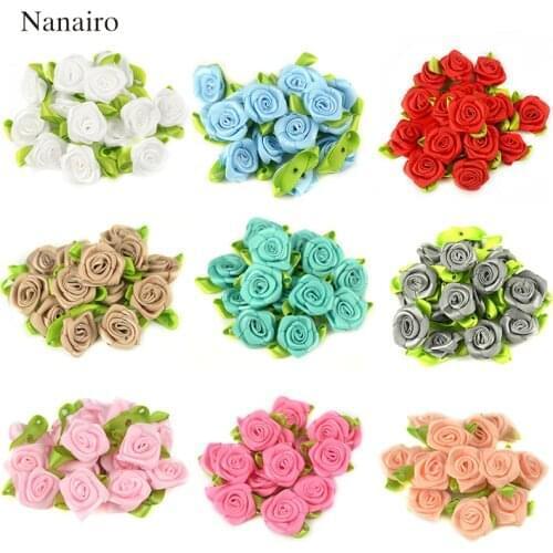 200PCS 2CM Mini Artificial Silk Rose Flowers Heads Make Satin Ribbon DIY Craft Scrapbooking Applique For Wedding Decoration