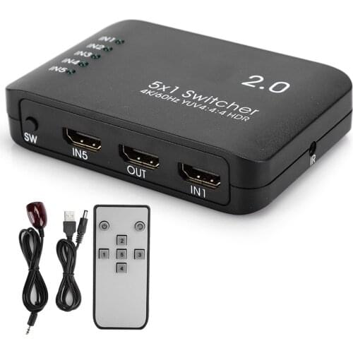 5-IN 1-OUT 4K Splitter Switcher with Remote Control Support one-key automatic cycle switching for TV set-up box projector
