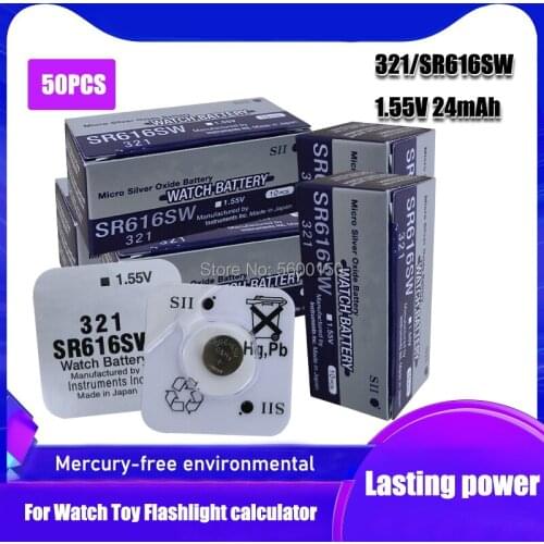 50Pcs/Lot Original FOR SEIZAIKEN 1.55V SR616SW 321 Silver Oxide Watch Battery D321 321 GP321 Button Battery Made in Japen