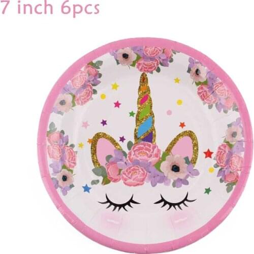 6pcs/1 Pack Disposable Tableware Party Supplies 7 Inch Paper Tray Birthday Party Decorations Wedding Girl Unicorn Theme