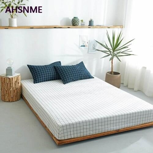 AHSNME White plus grid 100% Cotton sheets Super Soft parure de lit Cool Summer Simple Water Fitted Sheet 135/150/200/180/200cm