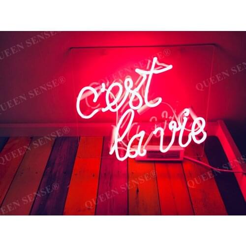 Custom C'est La Vie Red Acrylic Neon Light Lamp Sign Beer Bar Handmade Real Glass Decorate Home Wall Room Windows Tube