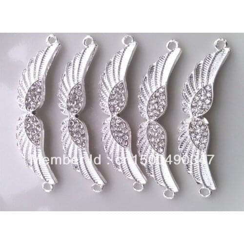 Free shipping 20pcs/lot silver plted angel wing crystal rhinestone jewelry alloy connectors cool boy bracelet charms