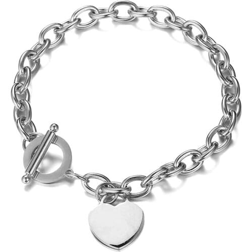 Fashion Stainless Steel Love Heart Bracelets For Women Party Gift Fashion Love Heart Bracelet Chain Charm Bracelets Jewelry