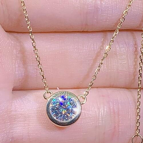 10K Yellow Gold Women Pendants Necklaces Moissanite Diamond 0.5 1 2 3 4 5 Carat Round Wedding Anniversary Engagement Party Gift