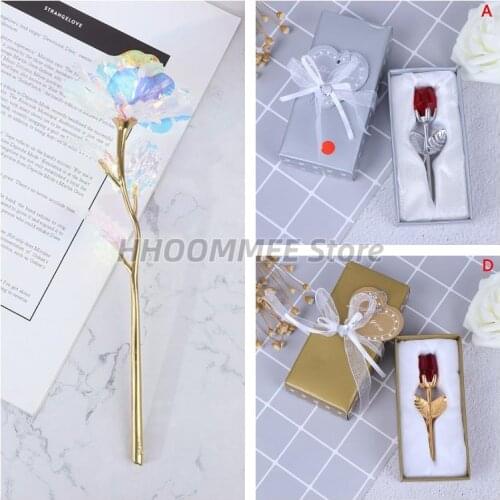 Crystal Glass Rose Flower Figurines Craft Valentines Day Favors X'mas Lovers' Gift Souvenir Home Wedding Decoration With Box