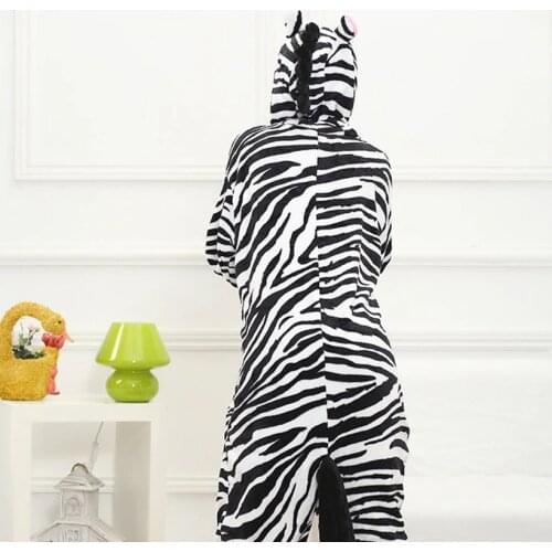 Black White Zebra Animal Cosplay Costume Onesie Hoodie For Adult Women Men Halloween Holiday Party Flannel Full Length