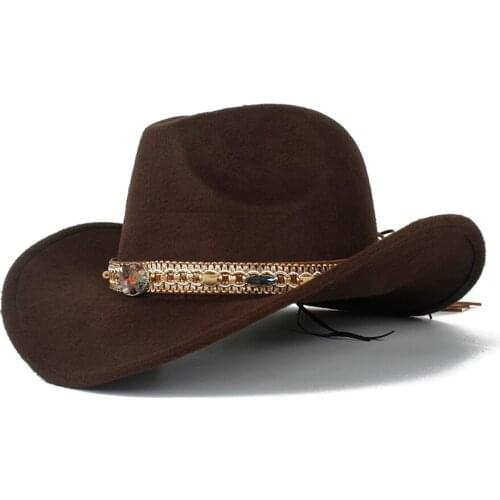 Women Men Wool Hollow Western Cowboy Hat Roll-up Brim Lady Outblack Sombrero Hombre Jazz Cap Size 56-58