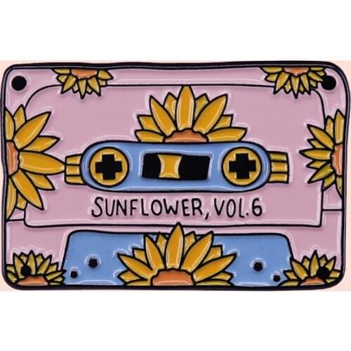 ZF2452 Sunflower Audio Tape Metal Enamel Pins And Brooches For Women Men Lapel Pin Backpack Bags Hat Badge Gifts