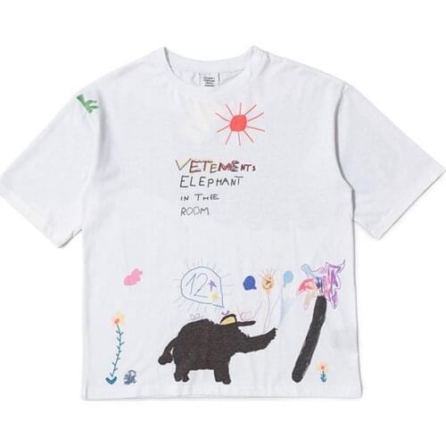 High quality 2021 summer new white cartoon baby elephant print mens and womens T-shirt casual loose short sleeves