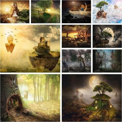 DIY Diamond Painting Fantasy Landscape Cross Stitch Kit Gothic Scenic Island Forest 5D Diamond Mosaic Art Rhinestone Embroidered