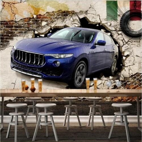 Custom wallpaper 3d photo mural car broken wall personality wallpaper restaurant coffee shop decoration painting ktv background