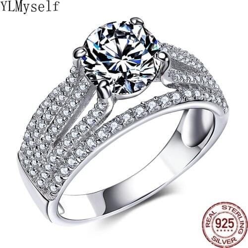 Real Silver Finger Ring With Shiny Cubic Zircon High Quality Luxury 925 Fine Jewellery Engagement Jewelry For Wedding