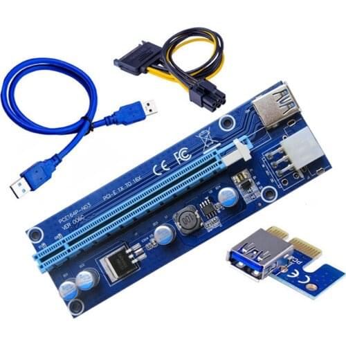 New 006C PCIe 1x to 16x Express Riser Card Graphic pci-e riser Extender 60cm USB 3.0 Cable SATA to 6Pin Power for BTC mining
