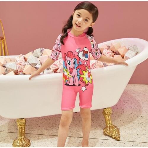 New Korean Swimwear for girls Children one piece little pony Swimsuit children pink cartoon sunscreen beach wear bathing YZ20052