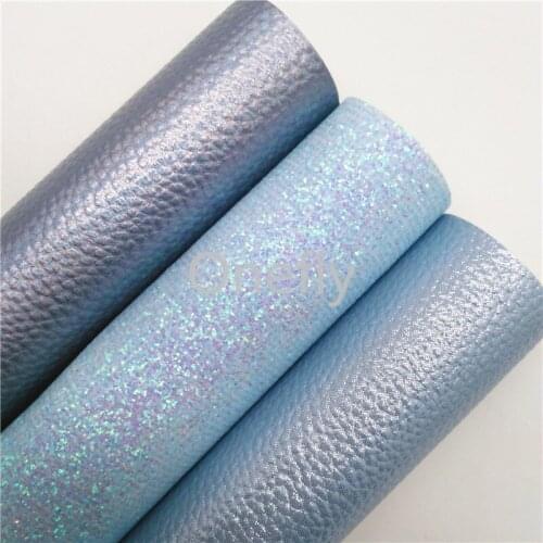 Onefly 21X29CM Blue Glitter Fabric, Litchi Metallic Synthetic Leather Fabric Sheets For Bow DIY handbags shoes BQ044