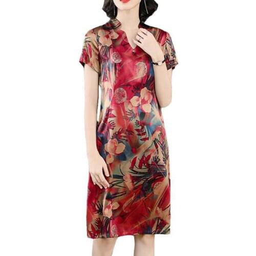Plus Size Dresses Sweet Women Clothes Imitate Real Silk Dress New Fashion Summer Print Beach Dress Elegant Casual Costumes