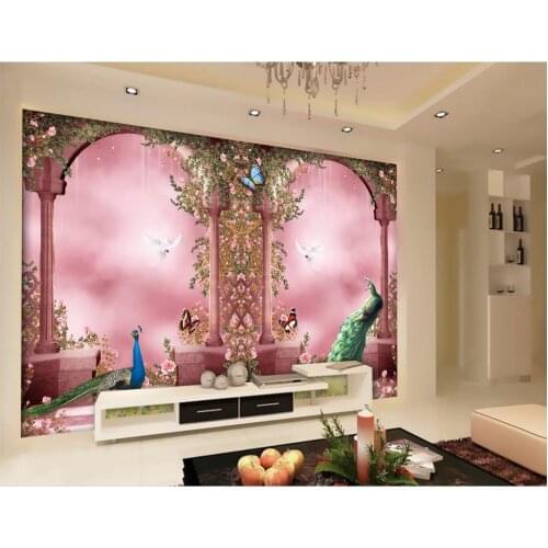 Custom photo wallpaper 3D stereoscopic Romantic Peacock Continental Arches 3d murals wallpaper for living room