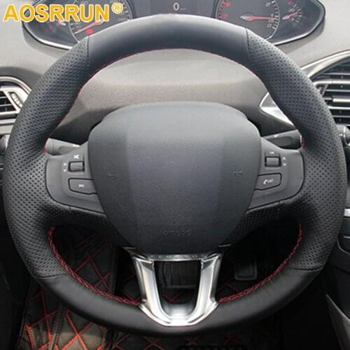 Hand stitched Black Leather Car Steering Wheel cover For Peugeot 208 2008 2012-2018