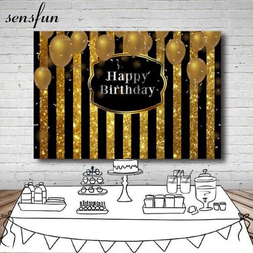 Sensfun Black Gold Glitter Balloons Backdrops For Photography Adult Lady Woman Birthday Party Backgrounds Customized