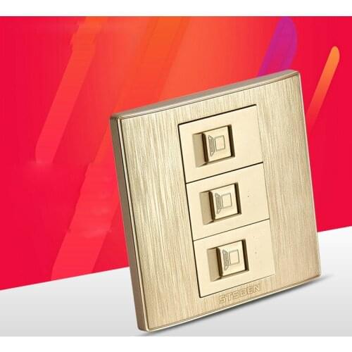Lan RJ45 Connector Wall Outlet Champagne Color 86x86mm Faceplate For 3 Ports Internet Network Plug
