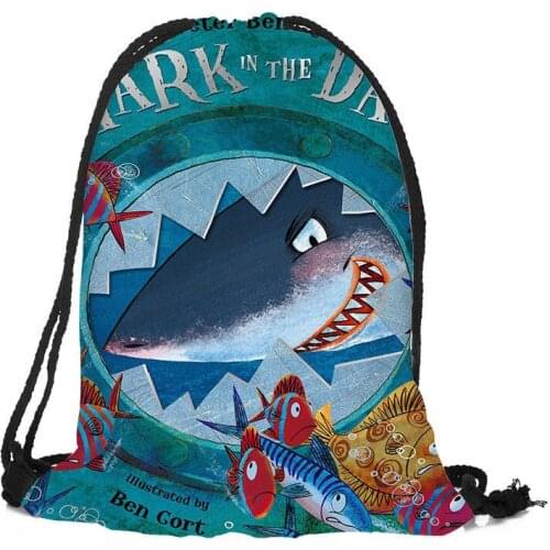 Custom shark Printed Drawstring Backpack Silk Soft Bag Large Sapacity More Size Custom You Image
