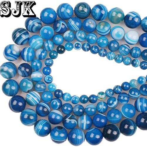 Blue Stripe Onyx Agates Natural Stone Beads For Jewelry Making Diy Bracelet Necklace 4/6/8/10/12/14mm Wholesale Strand 15