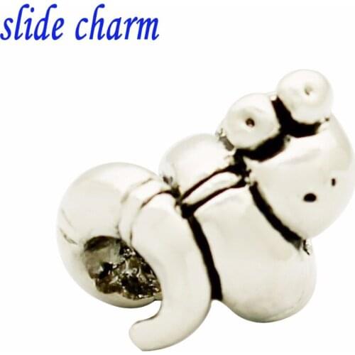 Slide charm Free shipping Childrens birthday gift stuffed toy snake charm beads fit Pandora charm bracelets