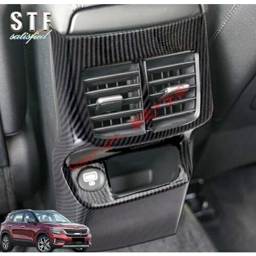 Carbon Fiber Style Interior Rear Air-Condition Vent Outlet Full Cover Trim For KIA Seltos 2019 2020