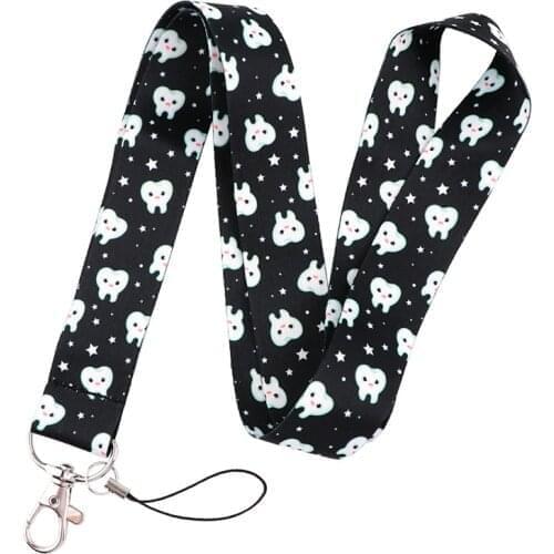 Dental Care Dentists Teeth Lanyard Keys Phone Holder Funny Neck Strap With Keyring ID Card DIY Animal webbings ribbons Hang Rope