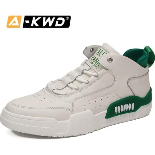 White Lace-up Snerskers Mens Hip Top Genuine Leather Shoes Men Autumn Mens Shoes Casual Leather Fashion Man Shose Lace-up Flats