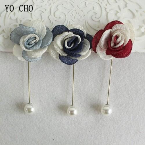 YO CHO 3pc Wedding Corsage Mens Suit Brooch Prom Party Wedding Boutonniere Artificial Fabric Flower Pink Red Handmade Corsages
