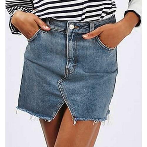 2019 Summer Women Casual Denim Skirt Fashion Solid Black Blue Jeans Skirt Sexy High Waist A line Denim Skirts with Pocket