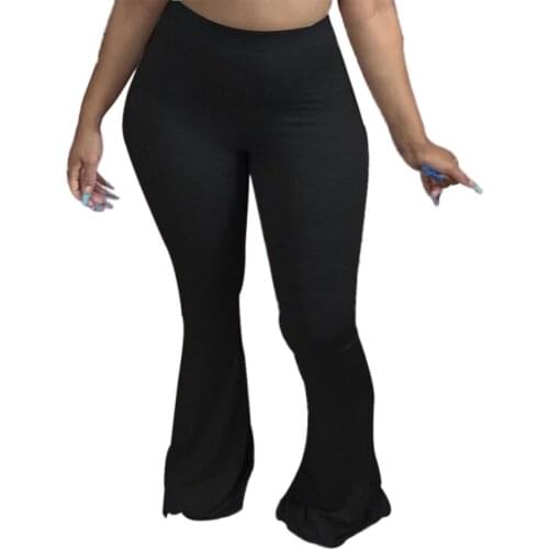 New Fashion Women Ladies Plus Size High Waist Pants Trousers Female Flared Hem Casual Long Palazzo Pants Red Yellow Gray Black